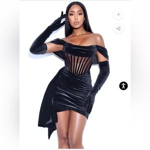 Sexy Velvet Draping Off Shoulder Dress w/ Gloves
